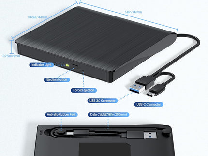 External CD/DVD Drive for Laptop, USB 3.0