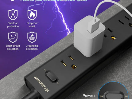 2 Pack Power Strip Surge Protector-5 Widely Spaced Outlets 3 USB Port