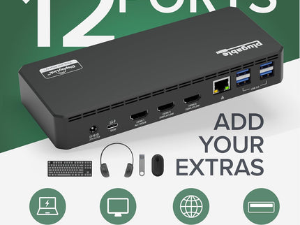 Plugable USB C Triple Display Docking Station with Laptop Charging, f