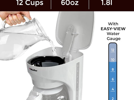 MÜELLERHOME 12-Cup White Coffee Maker - Borosilicate Carafe