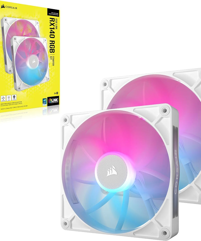 Corsair iCUE Link RX140 RGB 140mm PWM Fans, Dual Pack, Magnetic Dome, White