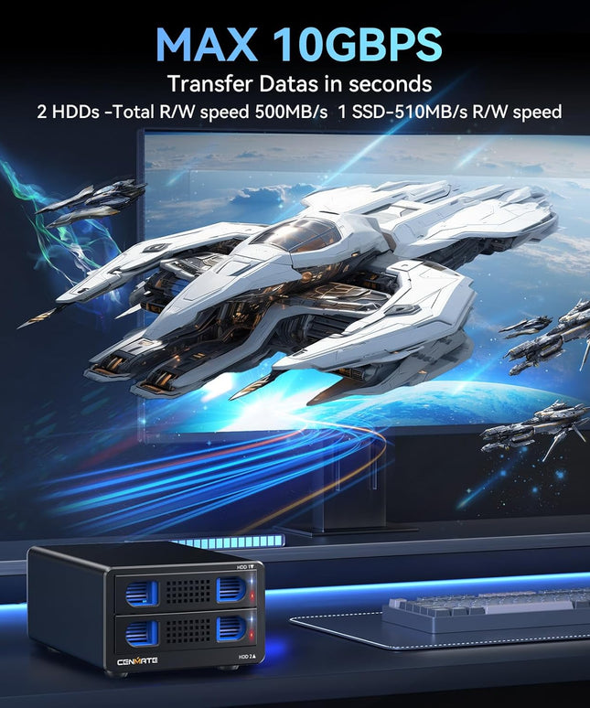 Aluminum Dual Bay 10Gbps Hard Drive Enclosure with Cooling Fan