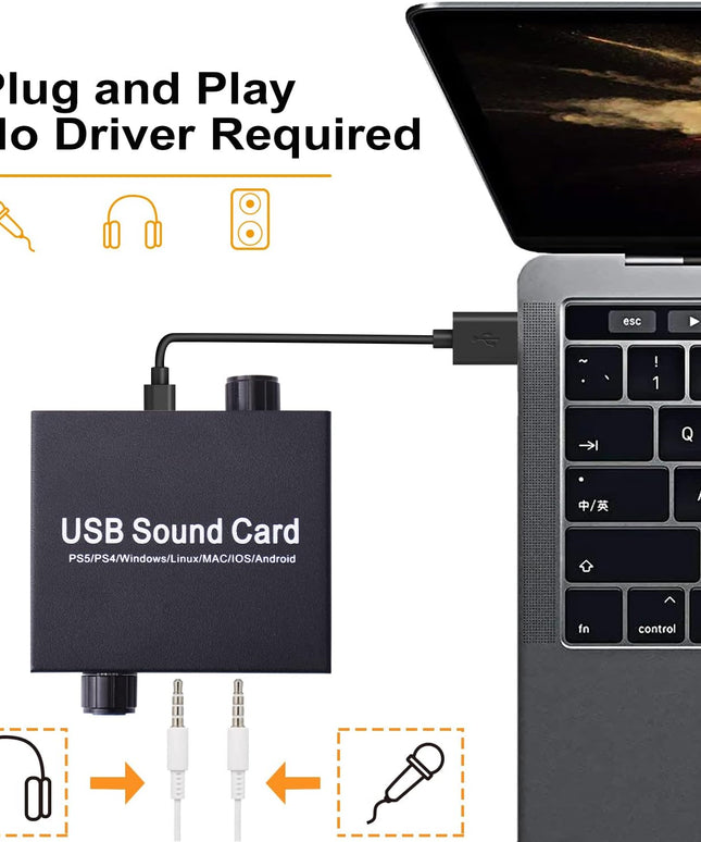 External Sound Card, Tendak USB Audio Adapter with Volume Output and Bass Adjustment, Stereo Sound Card with 3.5mm Microphone Port for Windows/Linux/MAC/iOS/Android System, PS5, Laptops, Desktops
