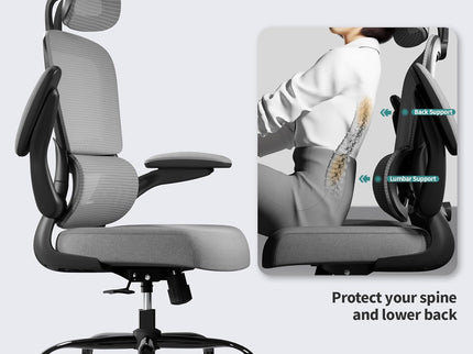 TRALT Ergonomic Office Chair – Mesh, High Back, Wheels – Black Grey