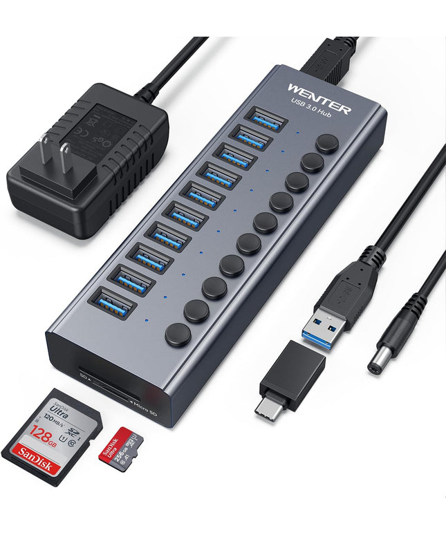 Powered USB 3.0 Hub, Wenter 10 Ports 36W Powered USB Hub