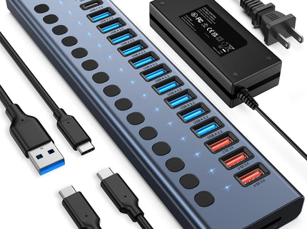 Powered USB Hub 10Gbps, 17 Ports 96W USB 3.2 Hub