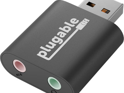 Plugable USB Audio Adapter with 3.5mm Speaker-Headphone and Microphone Jack, Add an External Stereo Sound Card to Any PC, Compatible with Windows, Mac, and Linux - Driverless