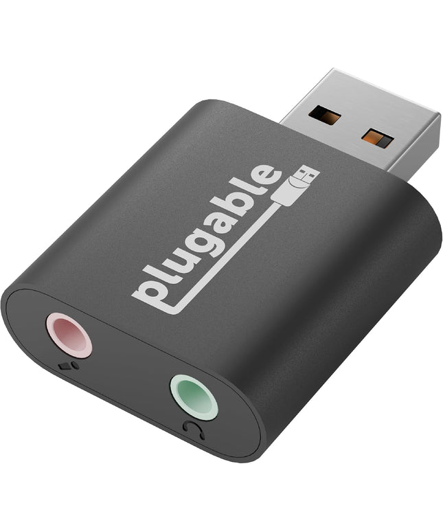 Plugable USB Audio Adapter with 3.5mm Speaker-Headphone and Microphone Jack, Add an External Stereo Sound Card to Any PC, Compatible with Windows, Mac, and Linux - Driverless