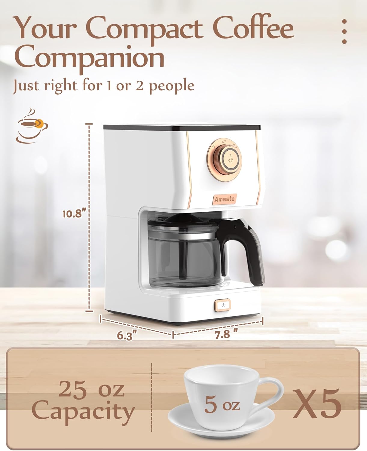 Amaste Retro Style Coffee Machine with 25 Oz Glass Coffee Pot