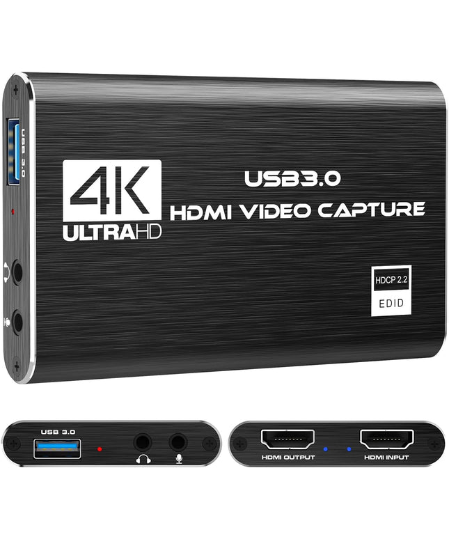 Audio Video Capture Card with Mic and HDMI Loop-Out, 1080p 60fps 4K HDMI Capture Card Video Recorder for Gaming/Live Streaming/Conference, Works for Nintendo Switch/PS5/Camera/Xbox/OBS