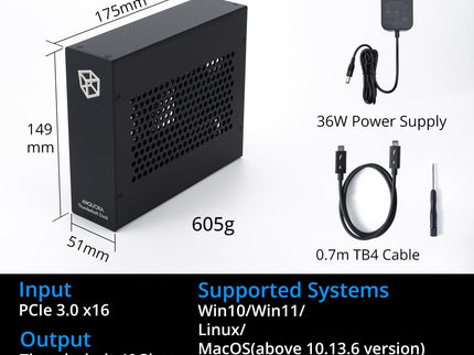 Thunderbolt 3 to PCIe Card Dock with one PCIe 3.0 x16 Slot Input