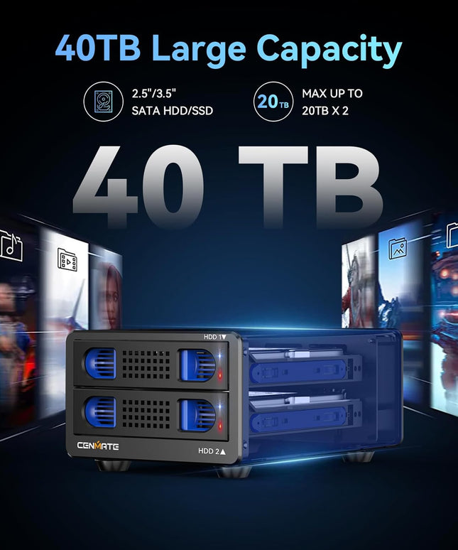 Dual Bay Hard Drive RAID Enclosure with Cooling Fan