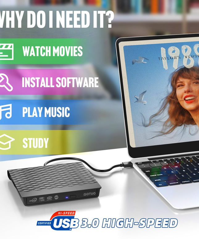 External DVD Drive, Portable USB 3.0