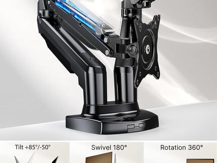 HUANUO Dual Monitor Stand – Adjustable Desk Mount with C-Clamp & Grommet Base, Fits 13–32" Screens, 4.4–19.8 lbs per Arm