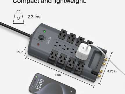 Belkin Surge Protector Power Strip w/ 8 Rotating & 4 Standard Outlets
