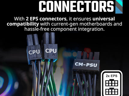 Cooler Master MWE Gold 850 V2 Full Modular, 850W, 80+ Gold Efficiency, 2 EPS Connectors, 120mm HDB Fan, Semi-fanless Operation, 5 Year Warranty