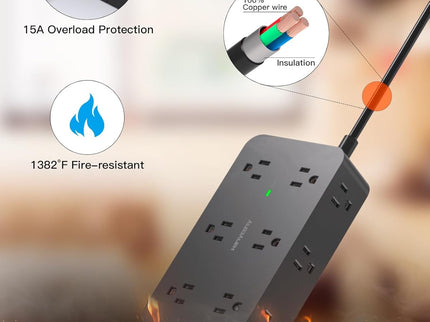 Power Strip Surge Protector with 12 Outlets 4 USB Port