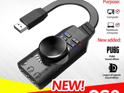 USB Sound Card Virtual 7.1 Surround Sound USB External Sound Card Adapter with PUBG Sound Effects for PC/PS4/PS5/Mac/Gaming Headset,Plug and Play