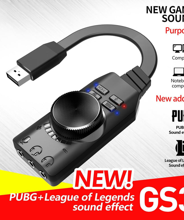 USB Sound Card Virtual 7.1 Surround Sound USB External Sound Card Adapter with PUBG Sound Effects for PC/PS4/PS5/Mac/Gaming Headset,Plug and Play