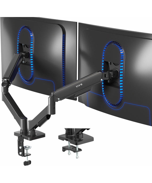 VIVO Dual Monitor Desk Mount – Pneumatic Arm, Fits up to 32" Screens (19.8 lbs per Arm), Articulating Counterbalance, VESA – STAND-V002O