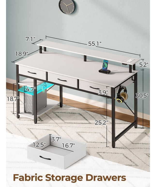 Rolanstar 55" Computer Desk with Power Outlets