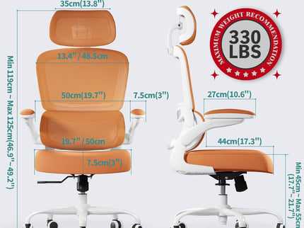 TRALT Ergonomic Office Chair – Mesh, High Back, Wheels – Orange
