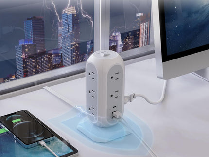 Tower Power Strip Flat Plug with 11 Outlets 3 USB (1 USB C)