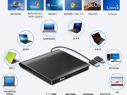 External DVD Drive USB 3.0 Type-C CD Burner Portable