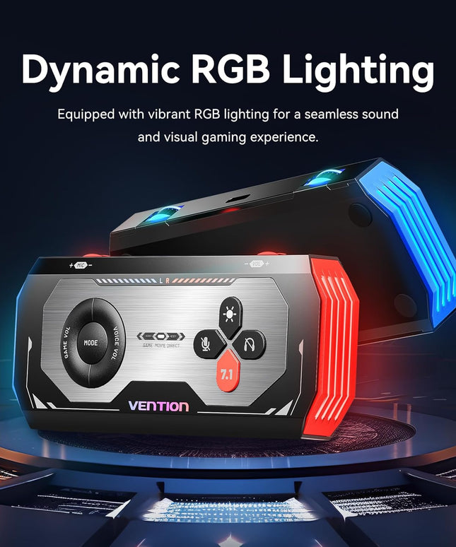 VENTION USB External Sound Card Gaming DAC AMP- 7.1 Virtual Surround Sound Blaster with USB C Cable, 24 Bit -192 KHz, RGB Light Mode, Audio Amplifier for PS5 4 Xbox Nintendo Switch PC Headset