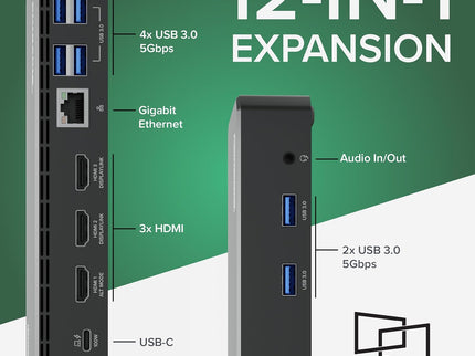 Plugable USB C Triple Display Docking Station with Laptop Charging, f