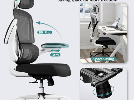 TRALT Ergonomic Office Chair – Mesh, High Back, Wheels – Black & White