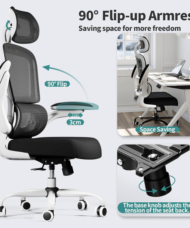 TRALT Ergonomic Office Chair – Mesh, High Back, Wheels – Black & White