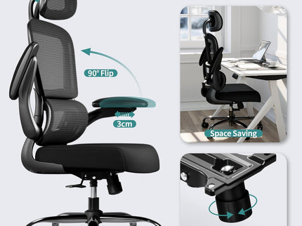 TRALT Ergonomic Office Chair – Mesh, High Back, Wheels – Black