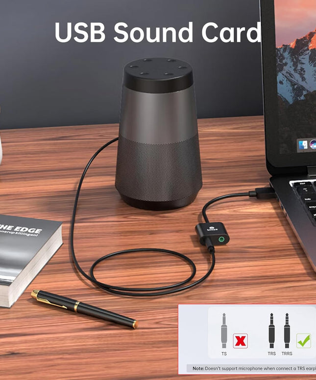 USB to 3.5mm Jack Audio Adapter External Sound Card with 3.5mm Headphone and Microphone TRS Jack to USB Compatible with Windows, Laptops, Desktops Windows, MAC, Linux, PC, PS5, PS4