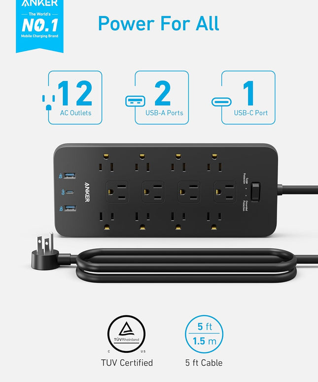 Anker Power Strip Surge Protector (2100J), 12 Outlets