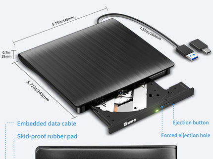 External DVD Drive USB 3.0 Type-C CD Burner Portable