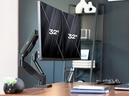 VIVO Dual Monitor Desk Mount – Pneumatic Arm, Fits up to 32" Screens (19.8 lbs per Arm), Articulating Counterbalance, VESA – STAND-V002O
