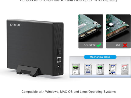 GODO USB 3.0 to 3.5 Inch Hard Drive Enclosure, Vertical External Hard Drive