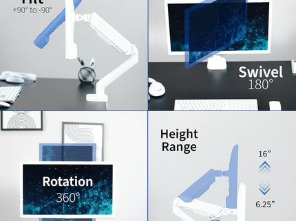 VIVO Single Monitor Desk Mount – Mechanical Arm, Fits 17–32" Screens, Height Adjustable, VESA Compatible – White, STAND-V001OW