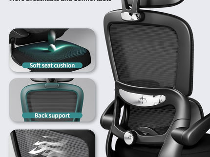 TRALT Ergonomic Office Chair – Mesh, High Back, Wheels – Black