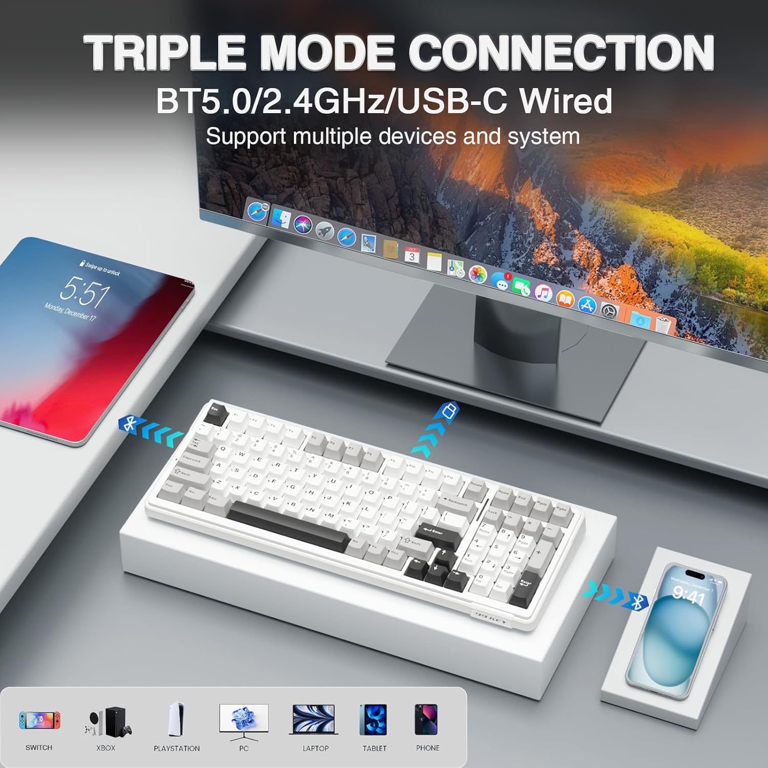 AULA F99 Wireless Mechanical Keyboard – Tri-Mode BT5.0/2.4GHz/USB-C, RGB