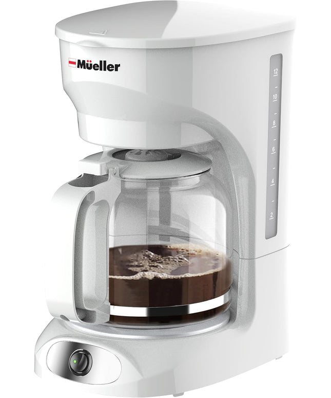 MÜELLERHOME 12-Cup White Coffee Maker - Borosilicate Carafe