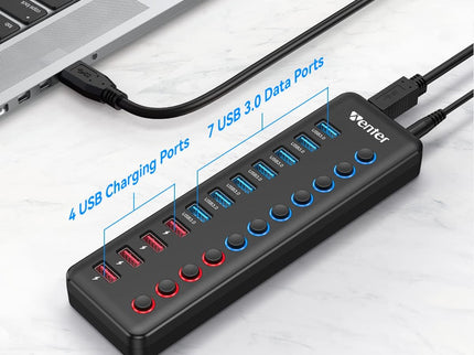 Powered USB 3.0 Hub, Winter 11-Port Hub Splitter