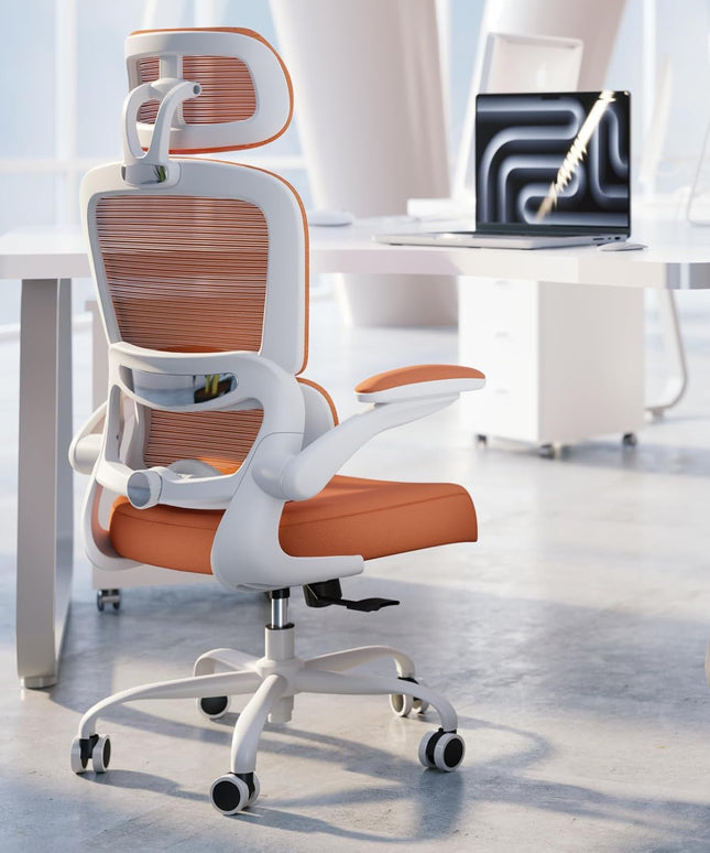 TRALT Ergonomic Office Chair – Mesh, High Back, Wheels – Orange