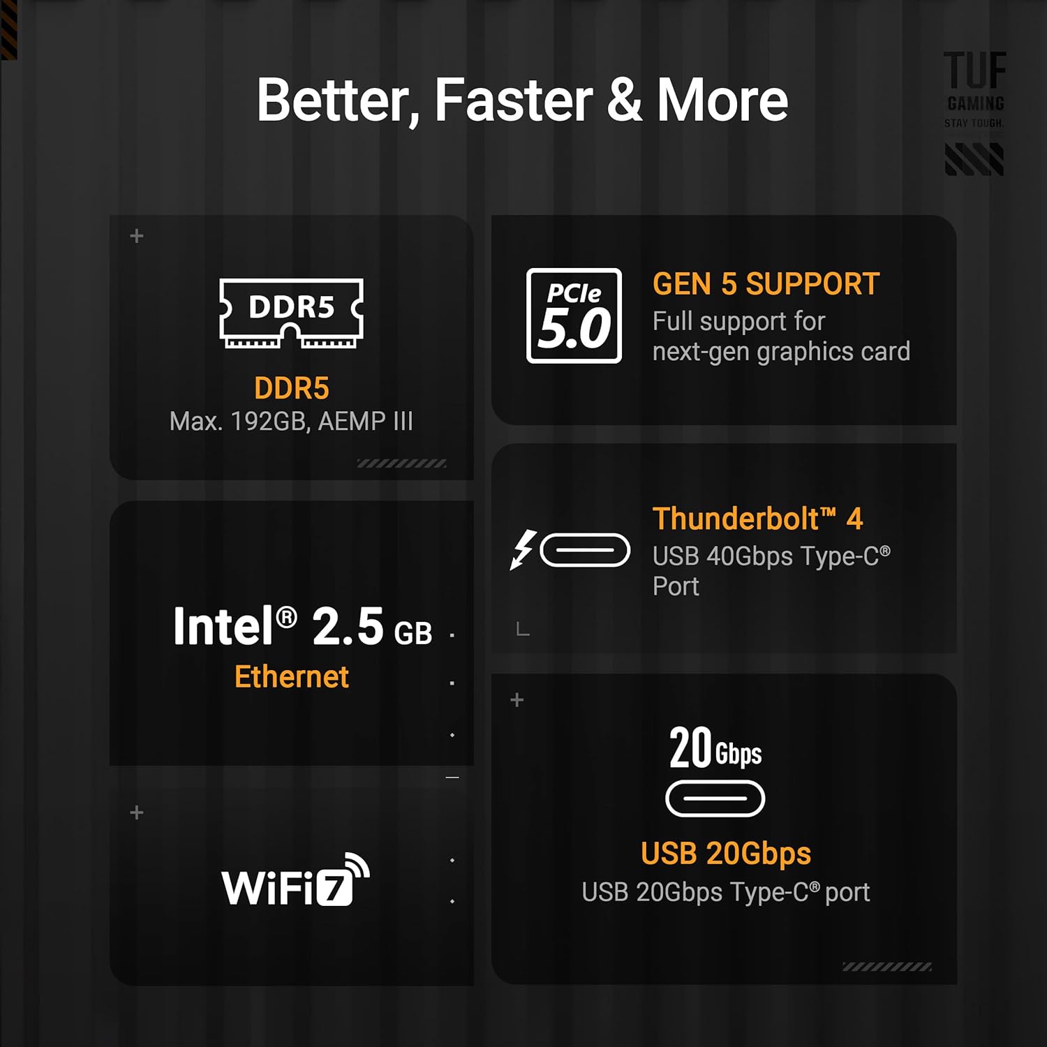 ASUS TUF Gaming Z890-PLUS WiFi Z890 LGA 1851 ATX Motherboard, Intel® Core™ Ultra Series 2 Ready, Advanced AI PC-Ready, 16+1+2+1 Stages, DDR5, PCIe® 5.0, Thunderbolt™ 4 Type-C®, 4X M.2, Wi-Fi 7, 2.5Gb