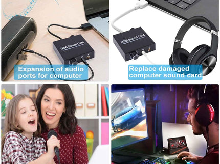 External Sound Card, Tendak USB Audio Adapter with Volume Output and Bass Adjustment, Stereo Sound Card with 3.5mm Microphone Port for Windows/Linux/MAC/iOS/Android System, PS5, Laptops, Desktops