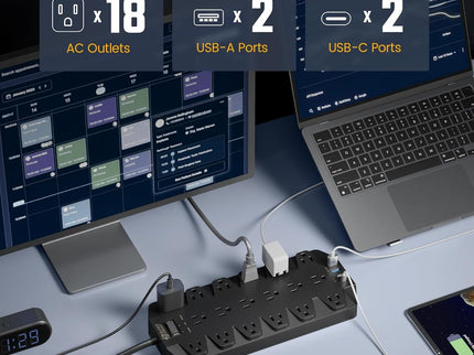Surge Protector Power Strip, SUPERDANNY 18 AC Outlets with 4 USB Ports