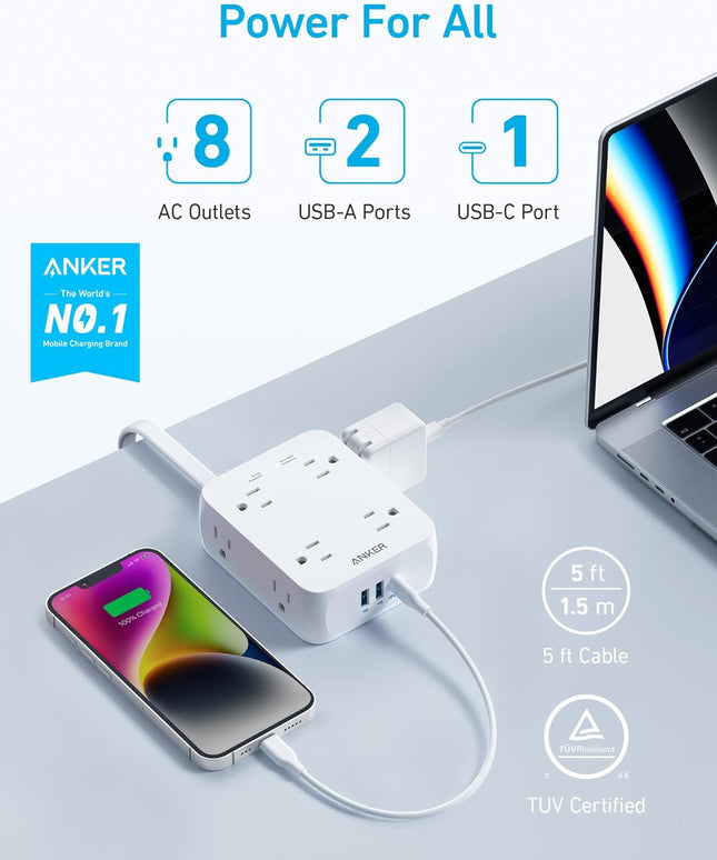 Anker Surge Protector Flat Plug Power Strip 2000J