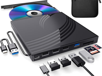 External CD/DVD Drive for Laptop with Carrying Case