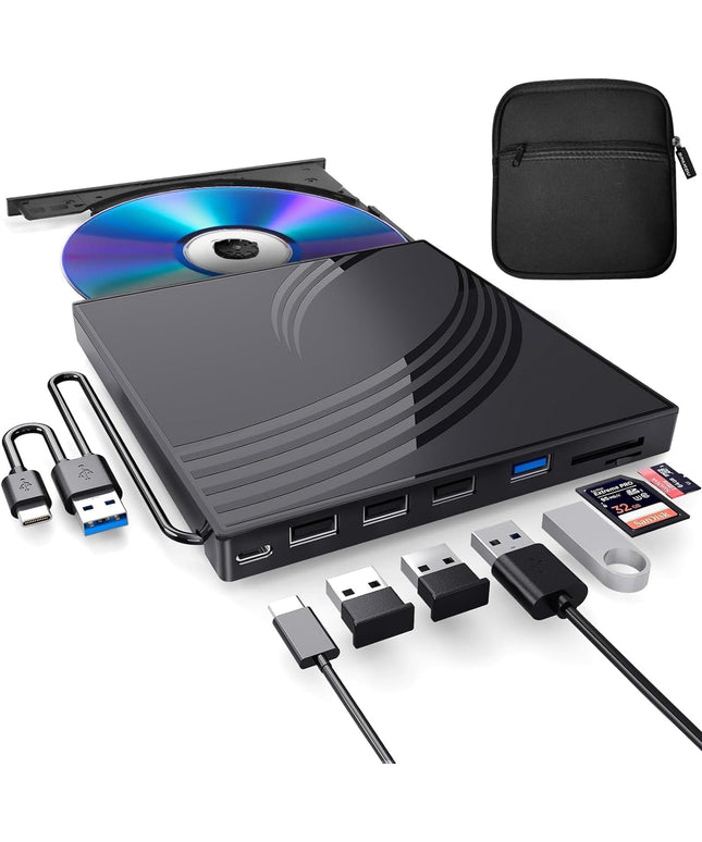 External CD/DVD Drive for Laptop with Carrying Case